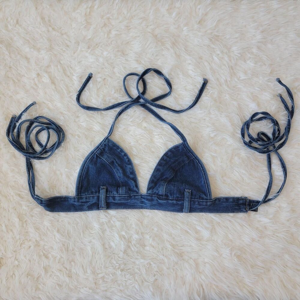 SHEIN Blue Denim Wrap Triangle Bralette Size XS Festival